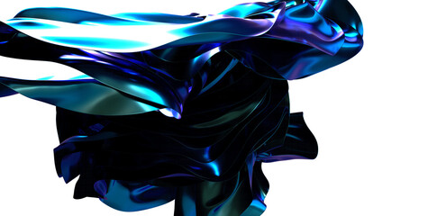 Poster - Soothing Curves: Abstract 3D Blue Wave Illustration for Relaxing Visual Experiences