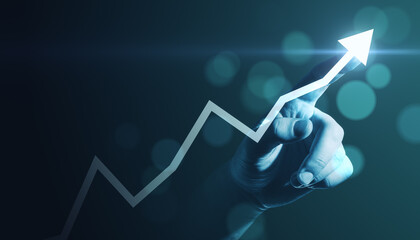 Poster - Hand touching a digital graph, concept of financial growth and success