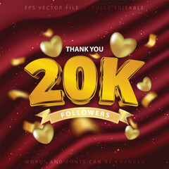 Wall Mural - Thank you 20k followers, peoples online social group, social media followers celebration template vector