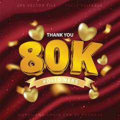 Wall Mural - Thank you 80k followers, peoples online social group, social media followers celebration template vector