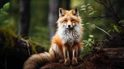 Poster - A cute fox sits in the forest