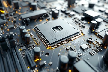 Aufkleber - Close-up of modern computer processor on a motherboard. technology background. detail of electronics, computing. perfect for tech industry use. AI