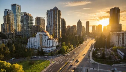 Wall Mural - downtown city at sunset