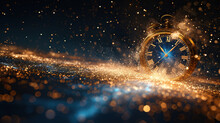 Background With Spiral Dial Compass Clock In Space Or Galaxy, Time, Eternity, Universe Metaphor