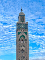 Casablanca, Morocco - December 28, 2023: Architectural details of the exterior of the Hasaan II Mosque in Casablanca, Morocco
