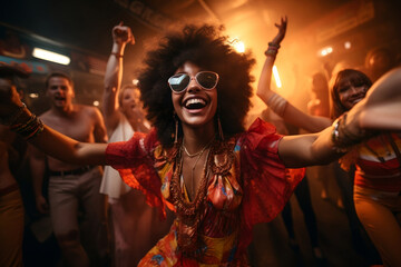 African american woman dancing at 1970 nightclub