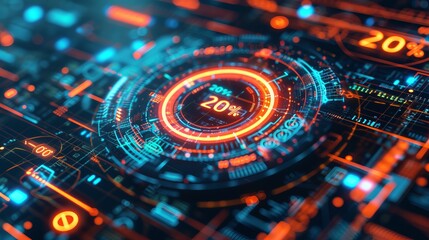 Poster - captivating futuristic technology concept with interactive holographic 20 shining icon in the air