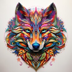 Wolf Forest Animal Vivid Ornamental Head Abstract Fantasy Animal God Portrait Bright Artistic Mystique Colorful Digital Generated Illustration Artwork