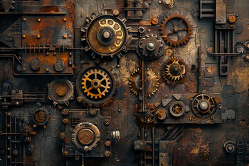 steampunk-inspired wallpaper with gears and mechanical contraptions