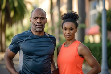 Wall Mural - African American Middle-aged couple during a jogging