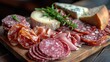 selection of cured meats and cheeses ona wooden board