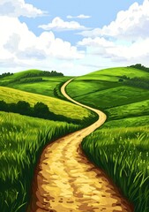 Canvas Print - a dirt road through a grassy hill