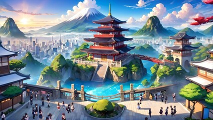 Japanese art, illustration, pc wallpaper, background, landscape