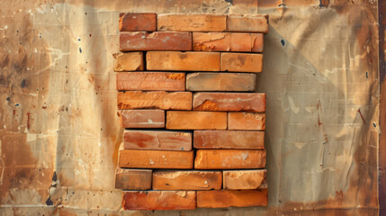 Wall Mural - Red bricks neatly arranged on a worn tarp, with a vintage feel.