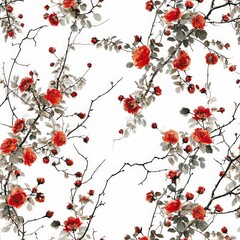 Wall Mural - a pattern of red flowers on a white background