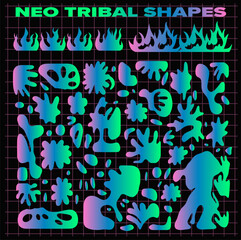 Aufkleber - Big set of neo-tribal forms and shapes. Organic cyberpunk elements in neon colors.