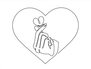 Wall Mural - Hand with a heart one line drawing.Continuous one line drawing of a hand giving a heart vector illustration.Heart sketch doodle.One line hend holding heart.