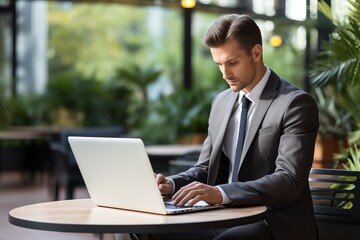 Laptop lifestyle. professional man sipping coffee at work desk with ample copy space