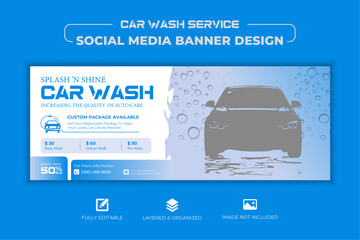 Free vector cleaning service car wash social media cover template design with social media cover Mockup, real estate, medical, business, corporate use, a4 size 