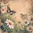 © artinati - Nostalgic floral and butterfly artwork, beige tone, decorative digital notebook paper.