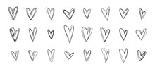 Set Of Messy Outline Brush Stroke Textured Black Hearts Frames For Valentines Day Greeting Cards And Banners Design, Romantic Decoration