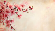 Pink Cherry Blossom On Wooden Background
