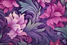 A Floral Pattern With Purple And Green Flowers Created With Generative AI