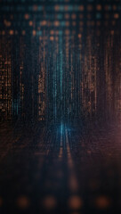 An abstract digital background with binary code and AI algorithms running in the background