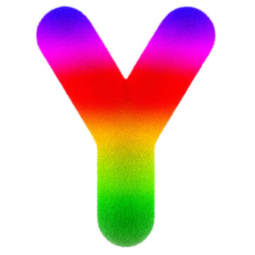 Letter Y. Colored, fluffy, hairy font. 3D rendering isolated on transparent background