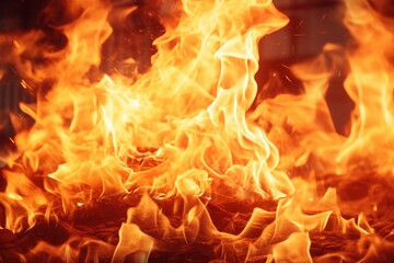 Poster - A close-up view of a vibrant and intense fire with numerous flames. This captivating image can be used to depict concepts such as power, energy, heat, danger, or destruction.