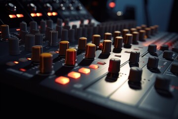 Aufkleber - A close up of a sound board in a recording studio. This picture can be used to represent the music industry, audio production, or the process of recording and mixing music