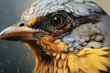 Poster - A close-up view of a bird's face with a blurry background. Perfect for nature enthusiasts and bird lovers. Can be used in various projects and designs