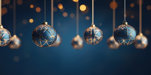Aufkleber - A group of blue and gold ornaments hanging from strings. Can be used to add a festive touch to any occasion