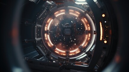 Poster - A captivating view of the interior of a space station. Perfect for illustrating futuristic technology and the exploration of outer space