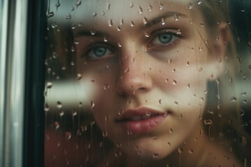 Poster - Close up shot of a person looking out a window. Ideal for illustrating curiosity, contemplation, or introspection. Can be used in various contexts