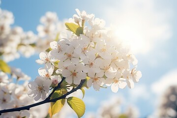 Poster - A close-up view of a tree covered in beautiful white flowers. Perfect for nature enthusiasts or garden enthusiasts looking for a serene and elegant image to enhance their projects