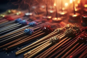 Aufkleber - A bunch of sticks sitting on top of a table. Suitable for various uses