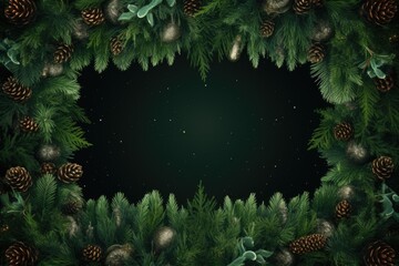 Poster - A festive Christmas wreath adorned with pine cones and holly leaves. Perfect for holiday decorations and creating a warm and welcoming atmosphere