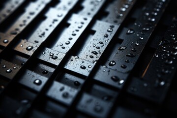 Poster - A close up of a keyboard covered in water droplets. Perfect for illustrating technology and water damage.