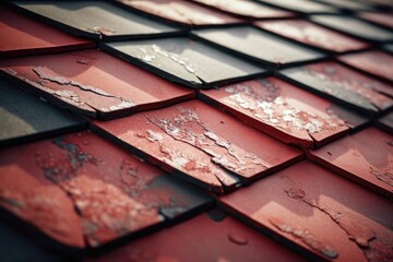 Poster - A detailed view of a red tiled roof. This image can be used to illustrate architectural designs, construction projects, or home improvement articles