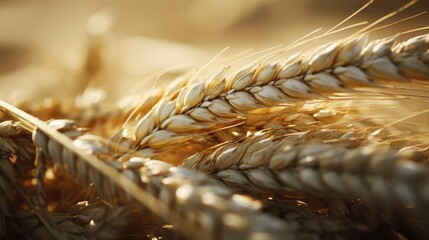 Poster - A detailed close-up of a bunch of wheat. This image can be used to depict agriculture, farming, harvest, or natural ingredients
