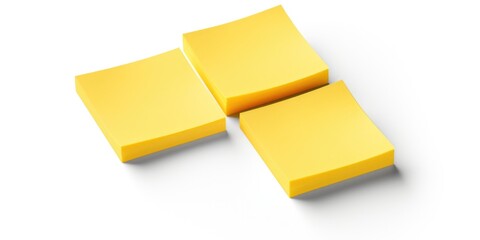 Poster - Three pieces of yellow Post-It notes are arranged on a clean white surface. This versatile image can be used for office, organization, or productivity-related projects