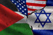 © Grispb - Flags Palestine and Israel. USA mediation in middle east. Crack between state flags. Concept of Palestine against Israel. Influence of USA on conflict two countries. War, confrontation. 3d image