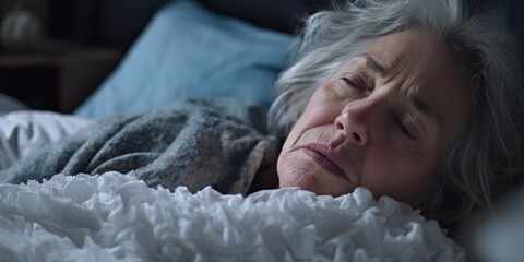 Aufkleber - A woman peacefully laying in bed with her eyes closed. Perfect for relaxation or sleep-related concepts