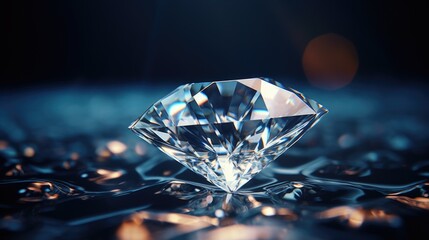 Aufkleber - A close-up view of a diamond resting on a table. This image can be used to depict luxury, wealth, jewelry, or gemstones