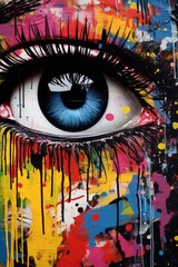 Poster - A detailed close-up of a painting of a person's eye. Perfect for art enthusiasts and creative projects