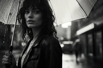 Aufkleber - Woman holding an umbrella in the rain. Perfect for weather-related designs or concepts