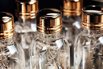 Poster - Glass bottles with gold caps, suitable for packaging and storing various liquids