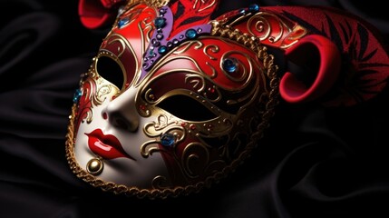 Aufkleber - A close-up view of a mask on a black background. Ideal for use in Halloween or masquerade-themed designs