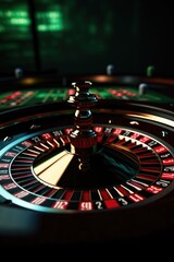 Poster - A detailed close-up shot of a casino roulette wheel. Perfect for illustrating gambling, chance, or casino themes.